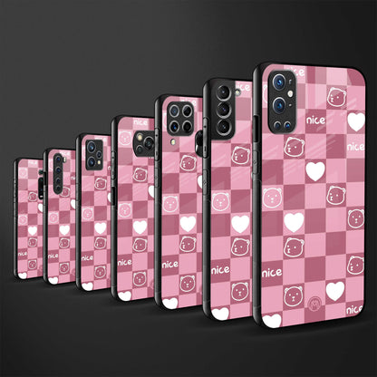 aesthetic bear pattern pink edition back phone cover | glass case for vivo t1 44w 4g