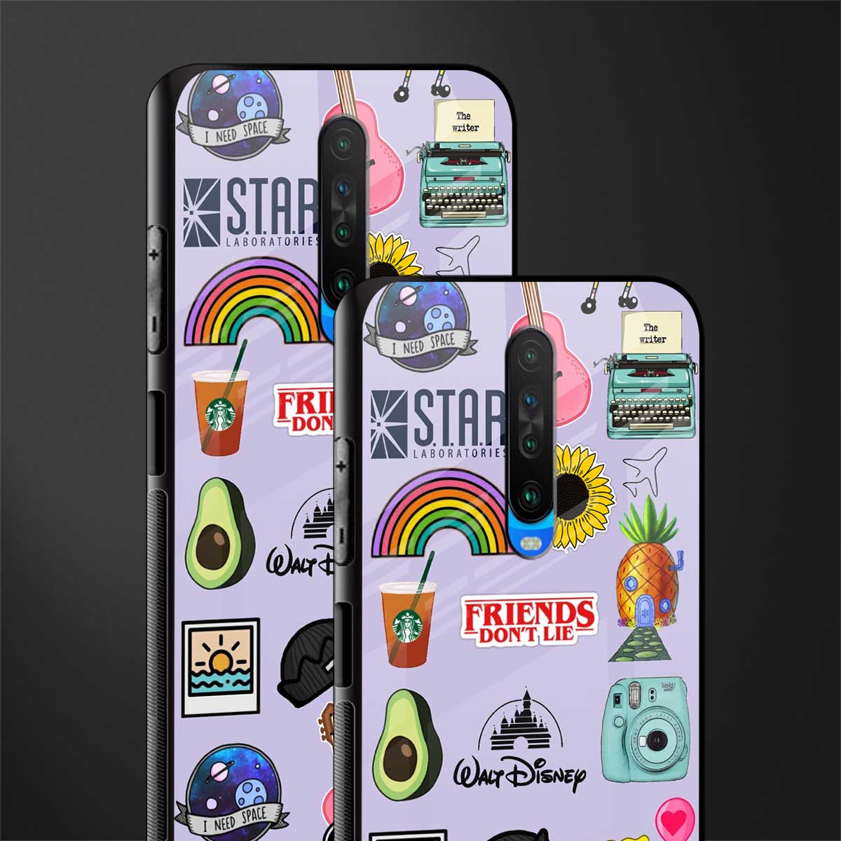 aesthetic stickers purple collage glass case for poco x2 image-2