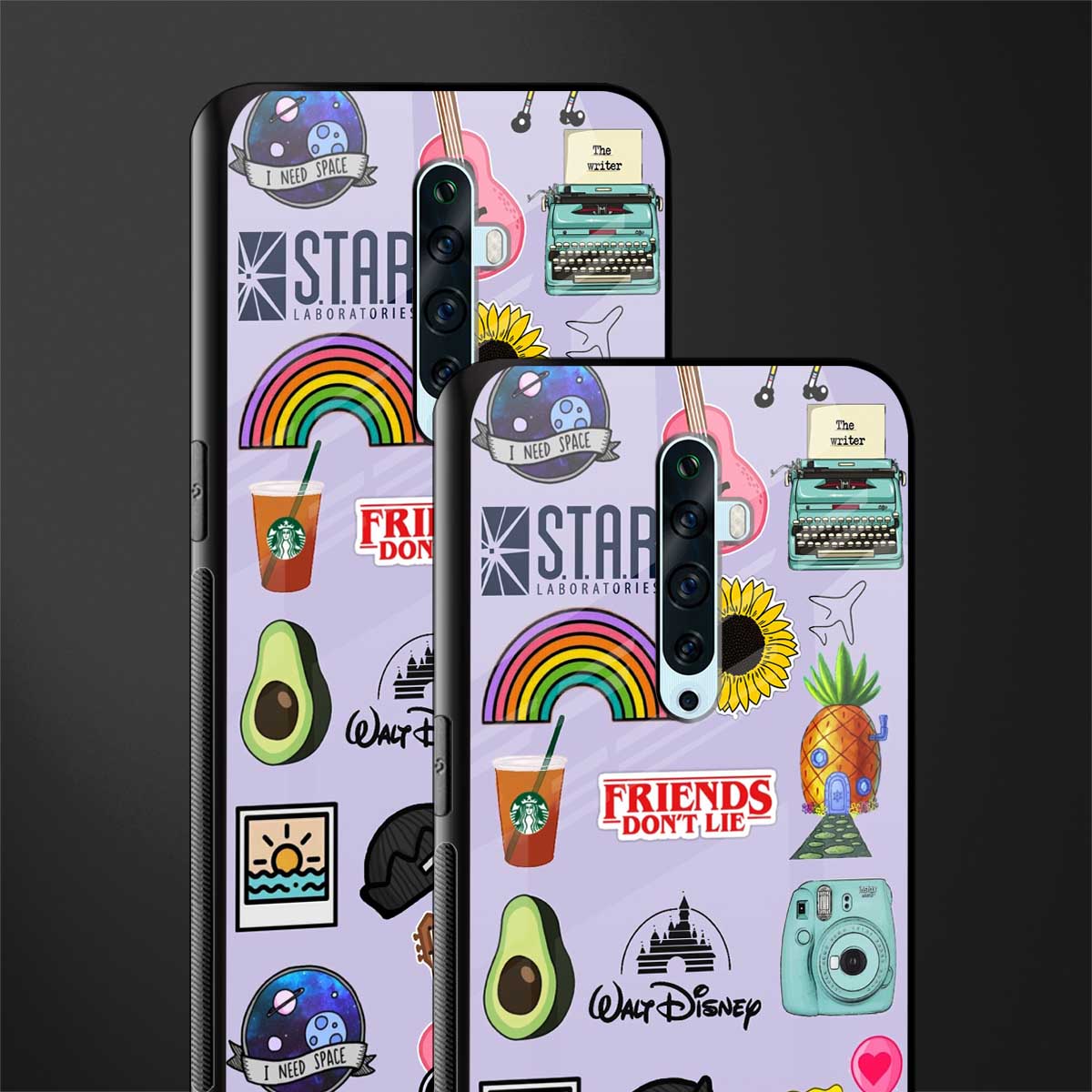 aesthetic stickers purple collage glass case for oppo reno 2f image-2