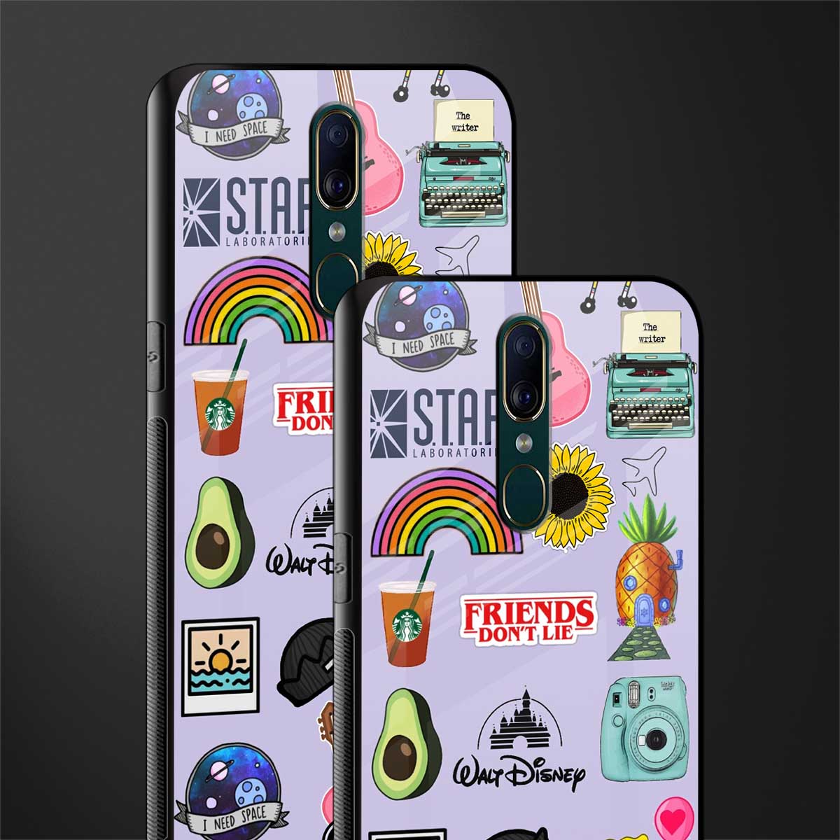 aesthetic stickers purple collage glass case for oppo f11 image-2