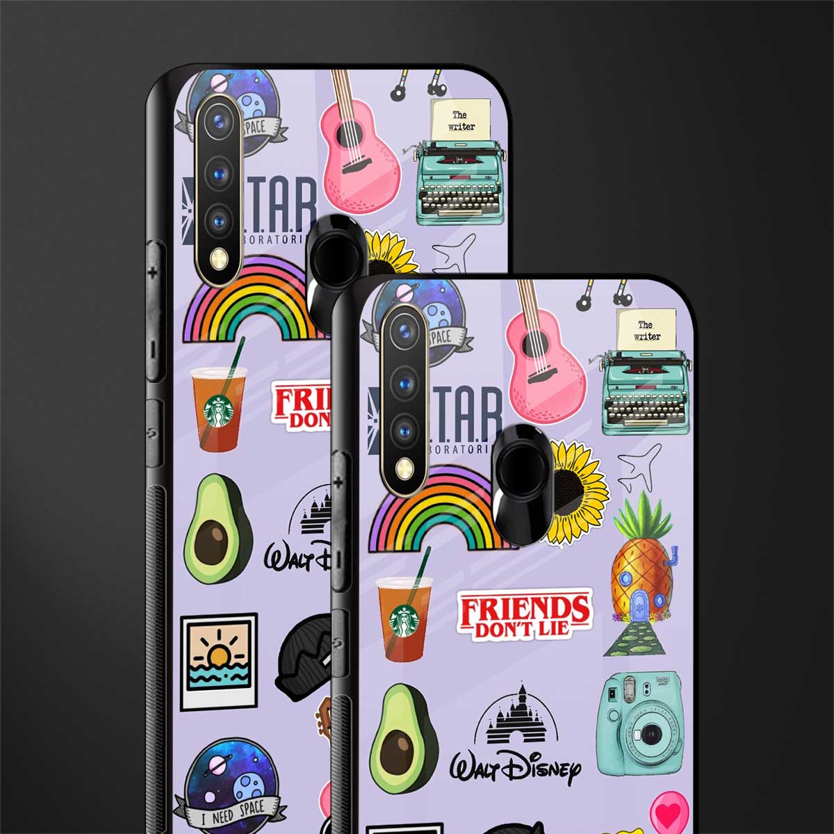 aesthetic stickers purple collage glass case for vivo u20 image-2