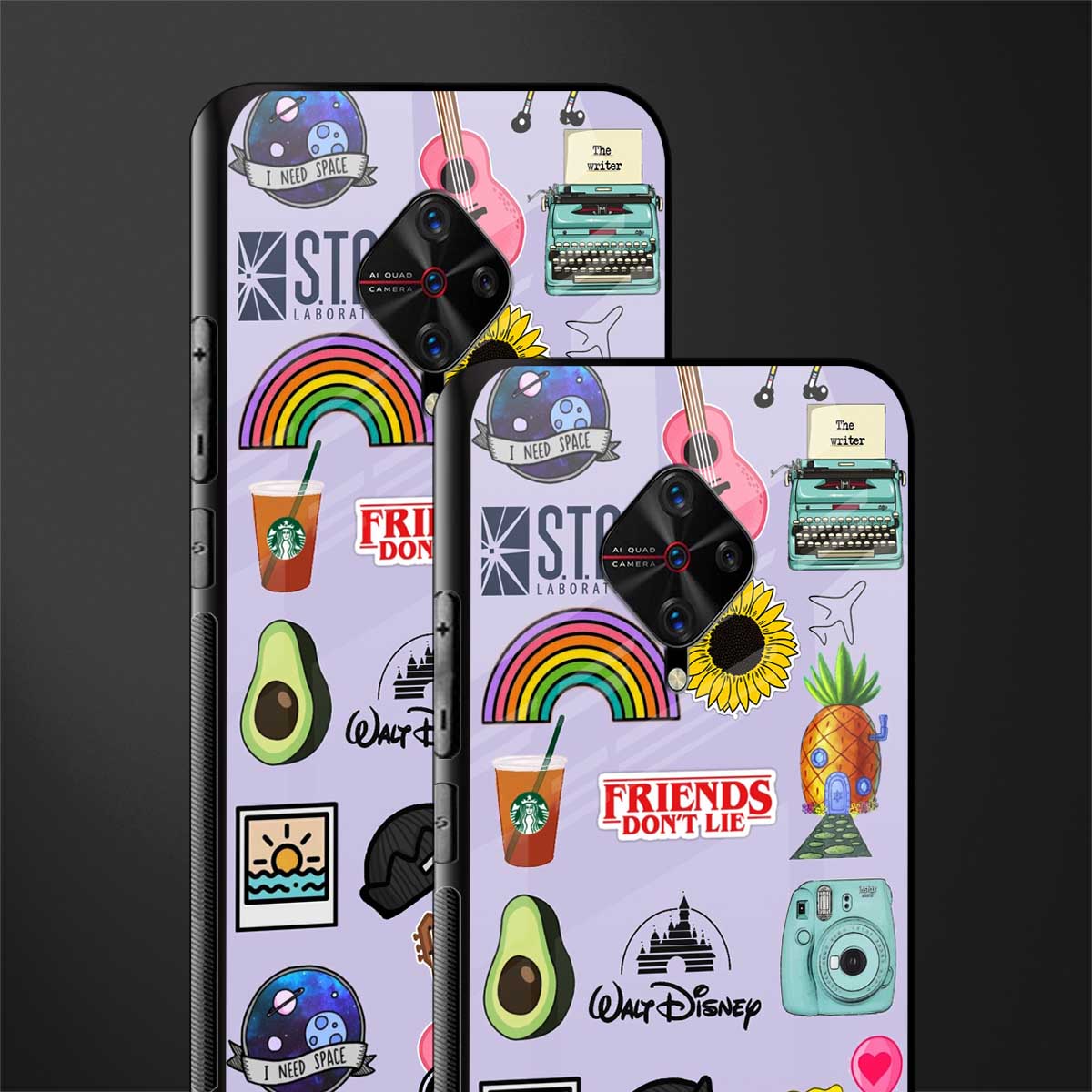 aesthetic stickers purple collage glass case for vivo s1 pro image-2