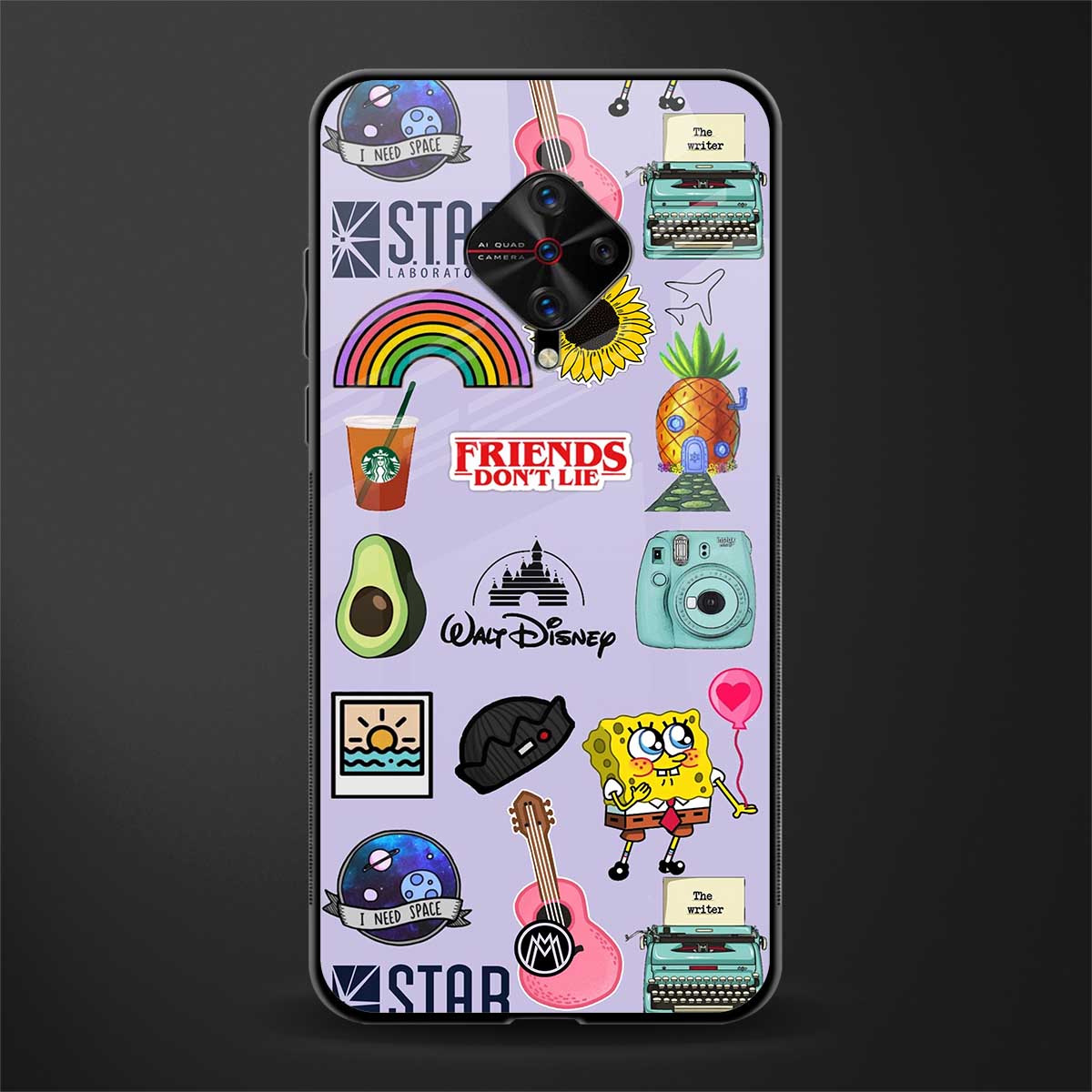 aesthetic stickers purple collage glass case for vivo s1 pro image