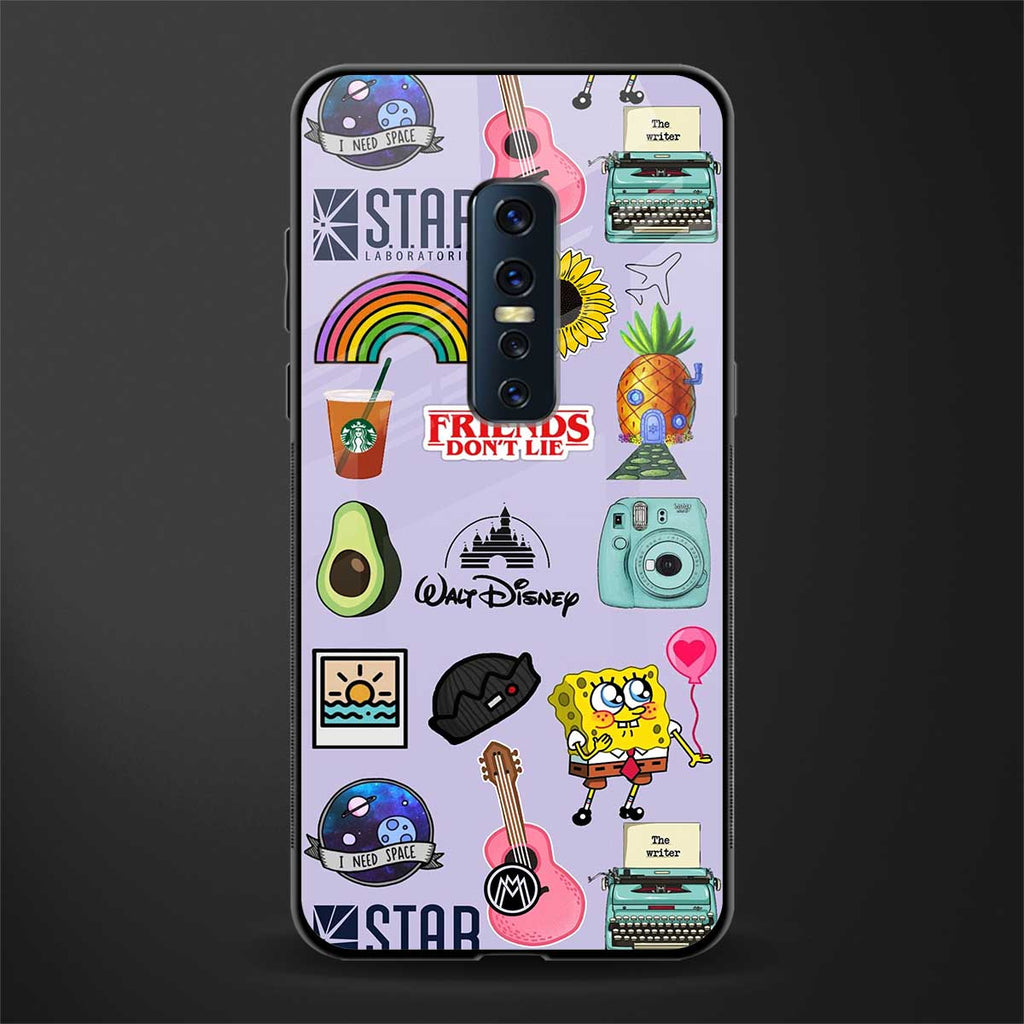 aesthetic stickers purple collage glass case for vivo v17 pro image