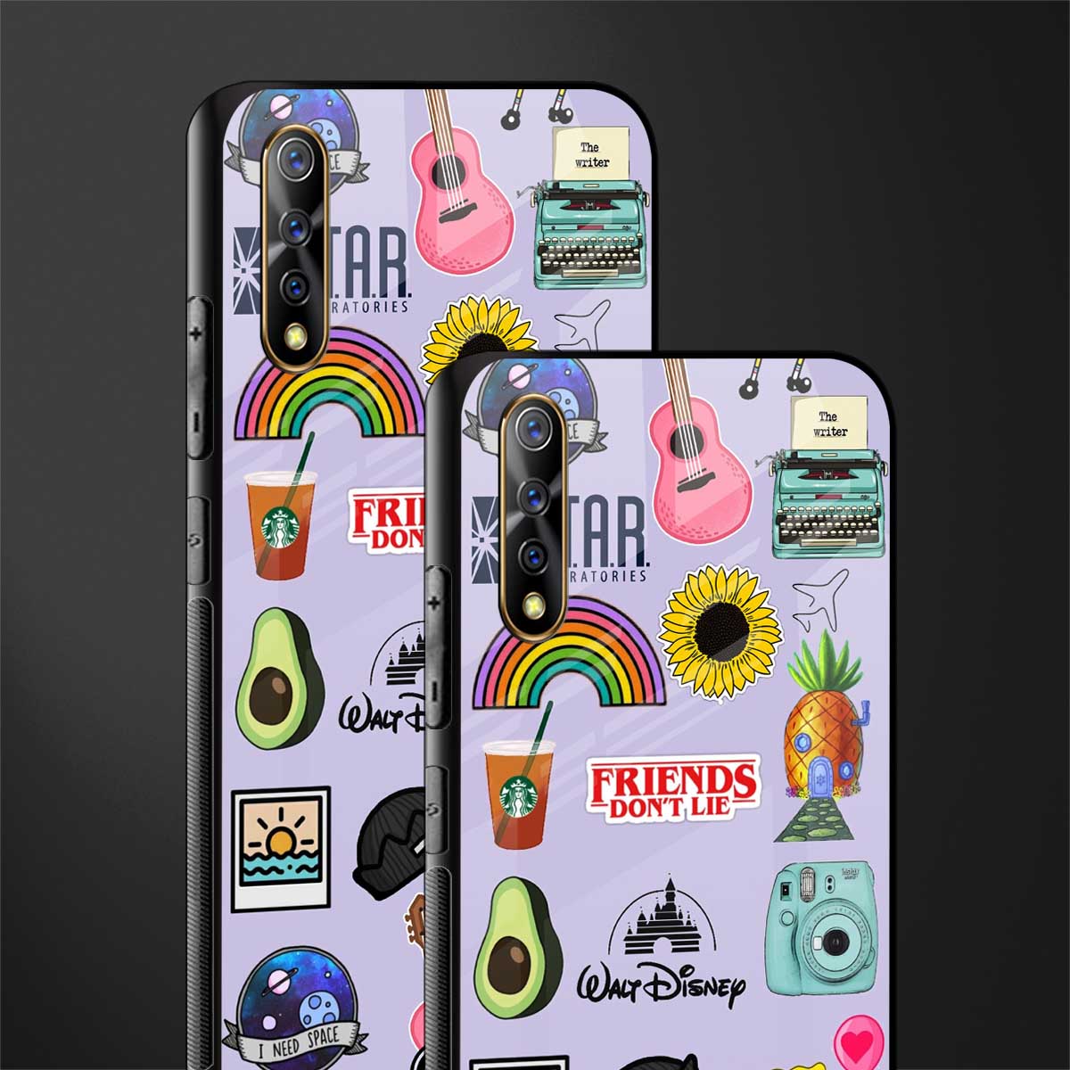 aesthetic stickers purple collage glass case for vivo s1 image-2