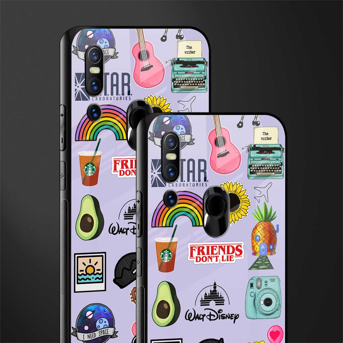 aesthetic stickers purple collage glass case for vivo v15 image-2