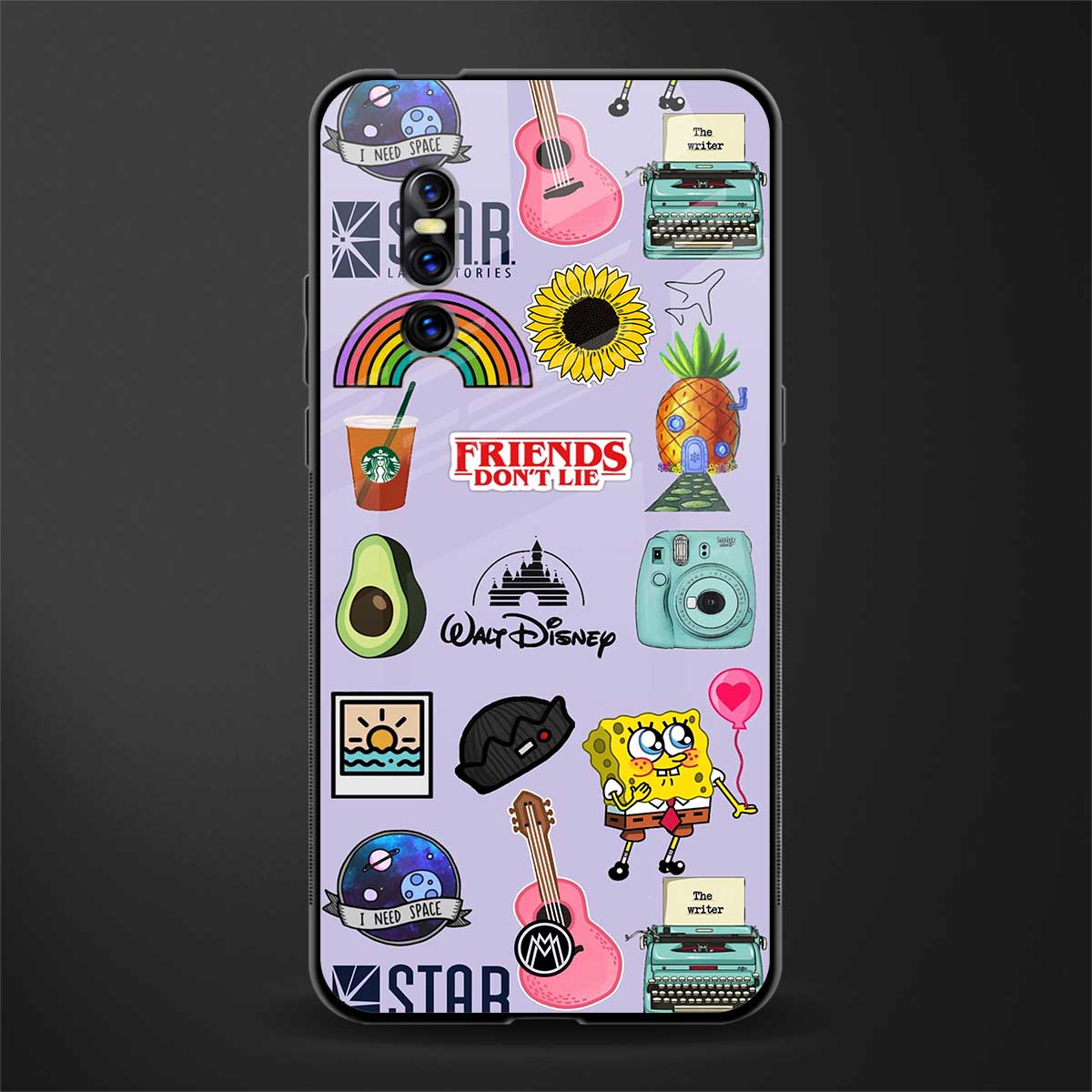 aesthetic stickers purple collage glass case for vivo v15 pro image