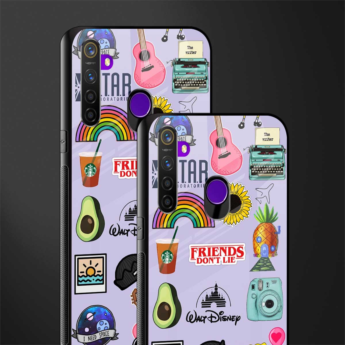 aesthetic stickers purple collage glass case for realme 5 pro image-2