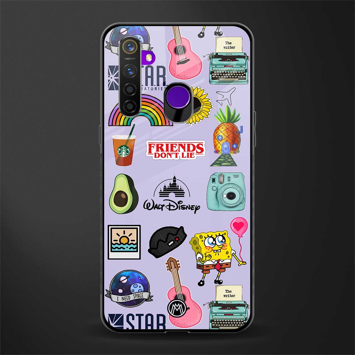 aesthetic stickers purple collage glass case for realme 5 image