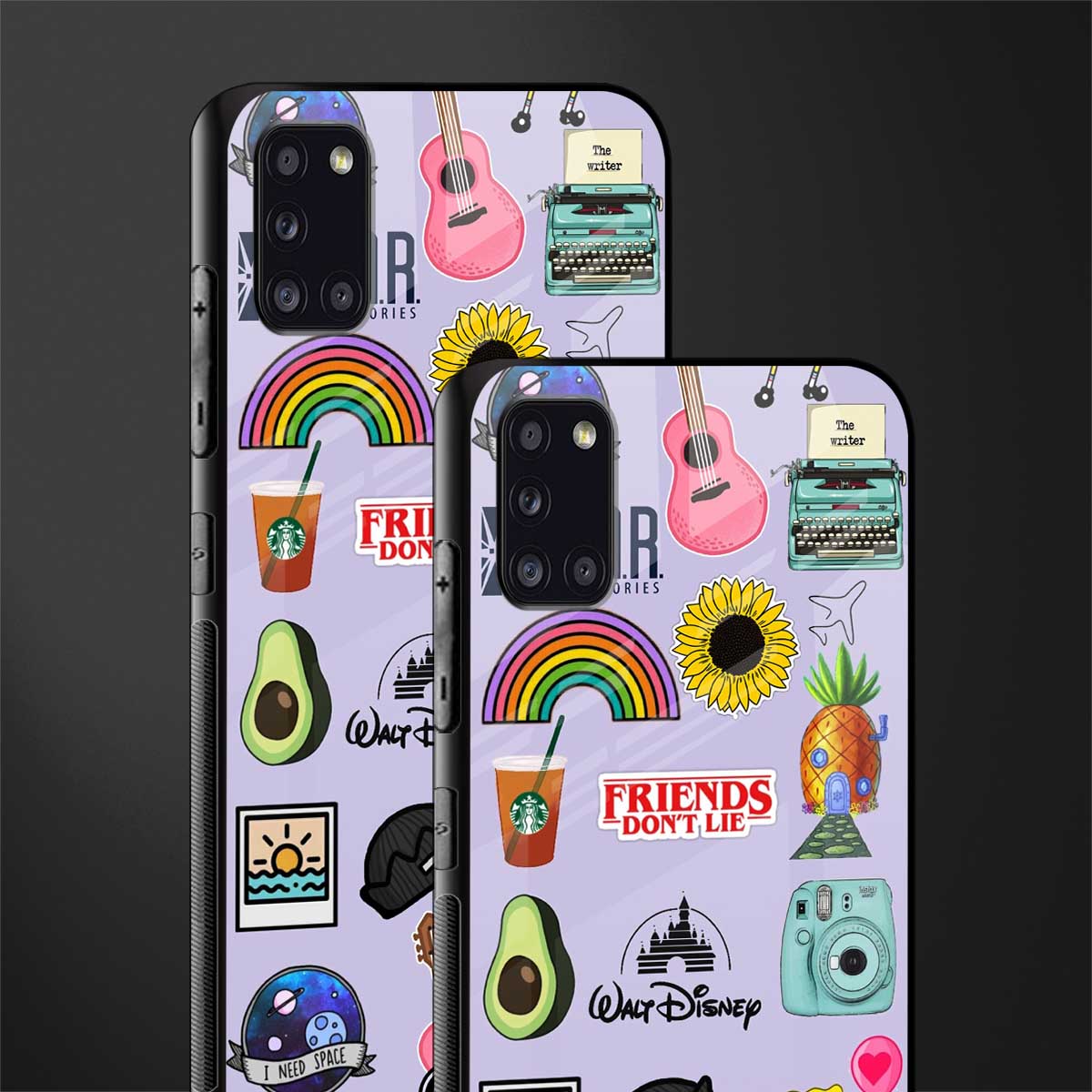 aesthetic stickers purple collage glass case for samsung galaxy a31 image-2