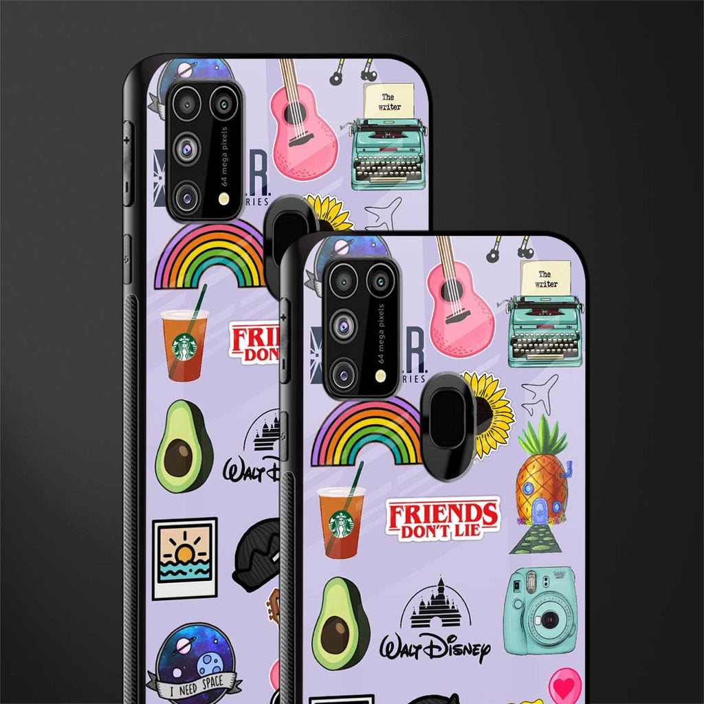aesthetic stickers purple collage glass case for samsung galaxy f41 image-2