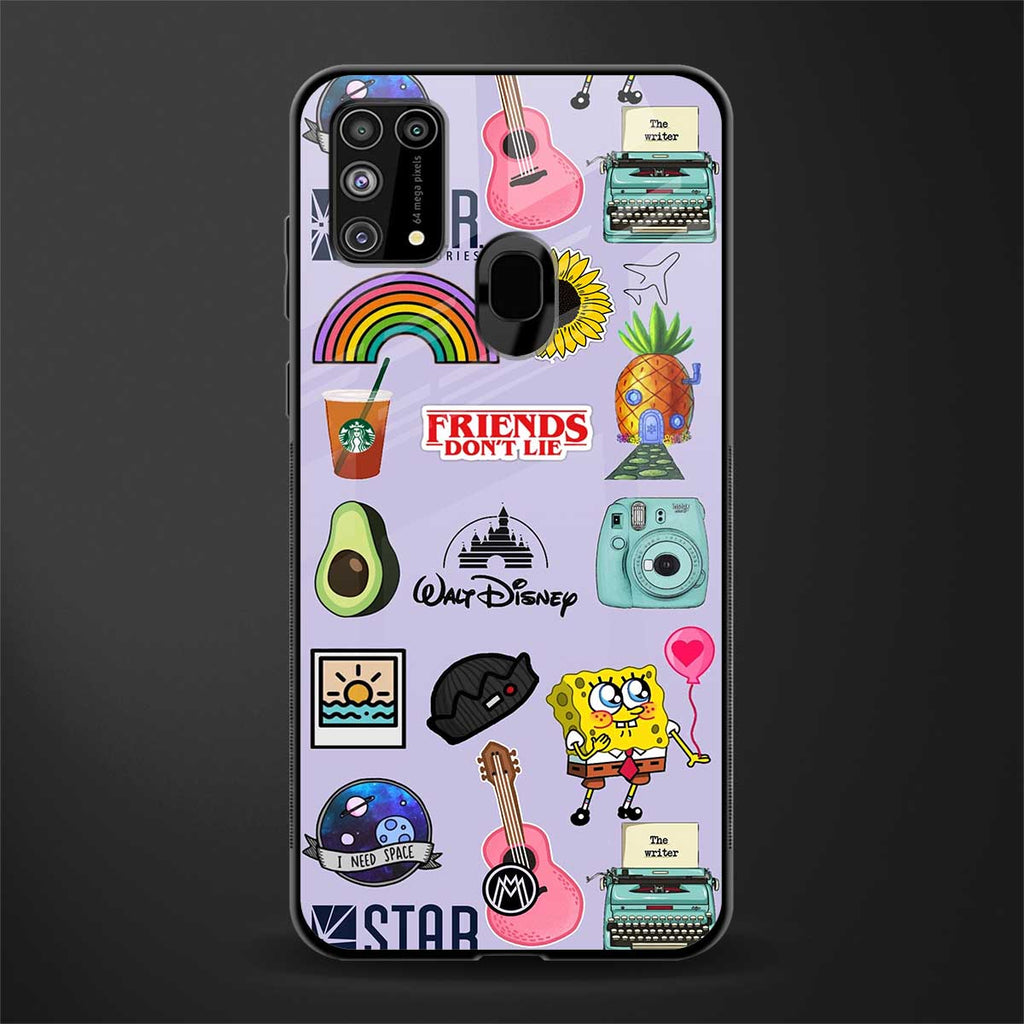 aesthetic stickers purple collage glass case for samsung galaxy m31 prime edition image