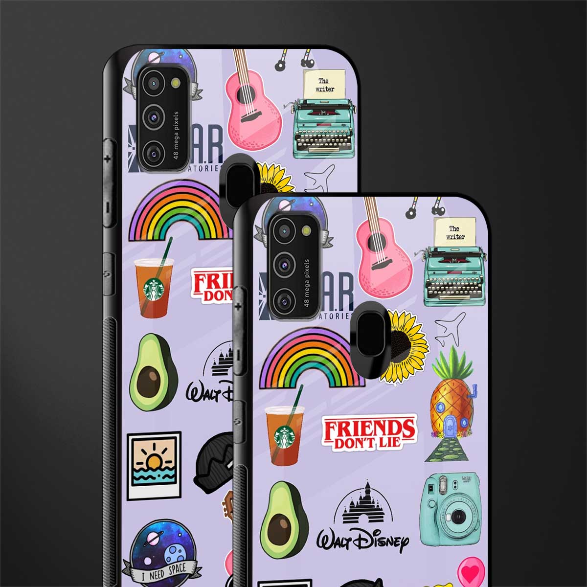 aesthetic stickers purple collage glass case for samsung galaxy m21 image-2