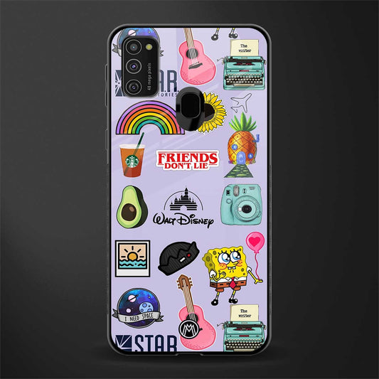 aesthetic stickers purple collage glass case for samsung galaxy m21 image