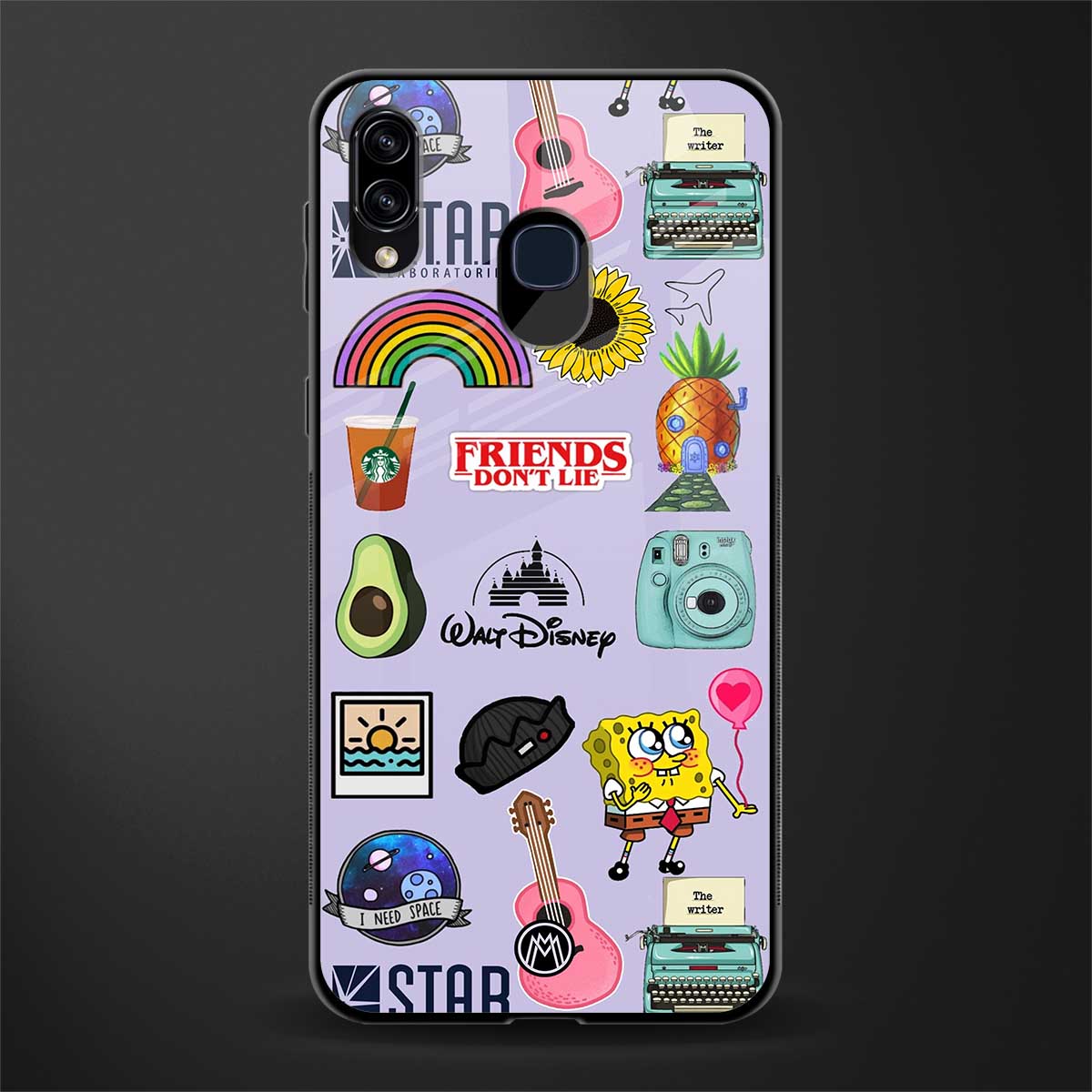 aesthetic stickers purple collage glass case for samsung galaxy a20 image