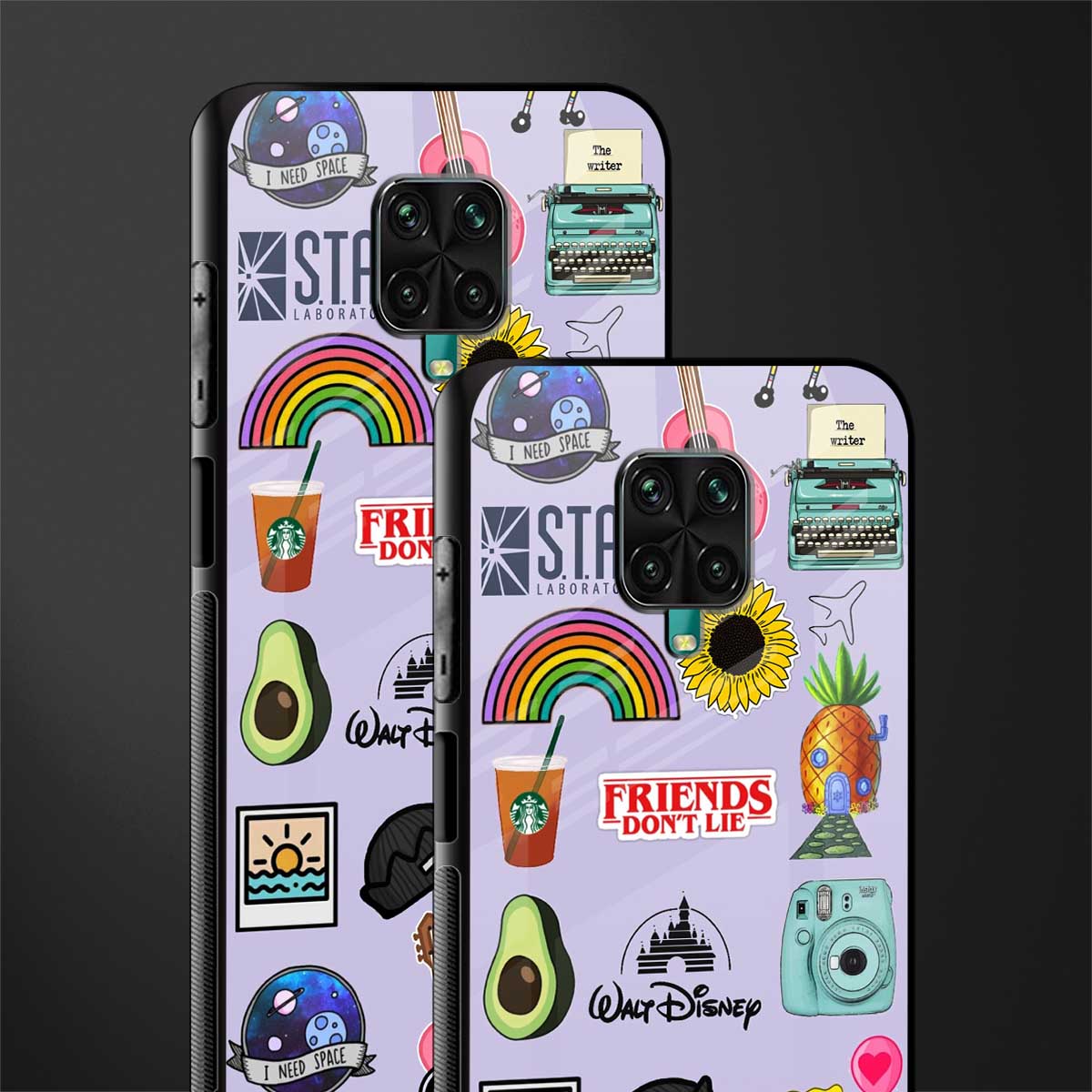 aesthetic stickers purple collage glass case for redmi note 9 pro image-2