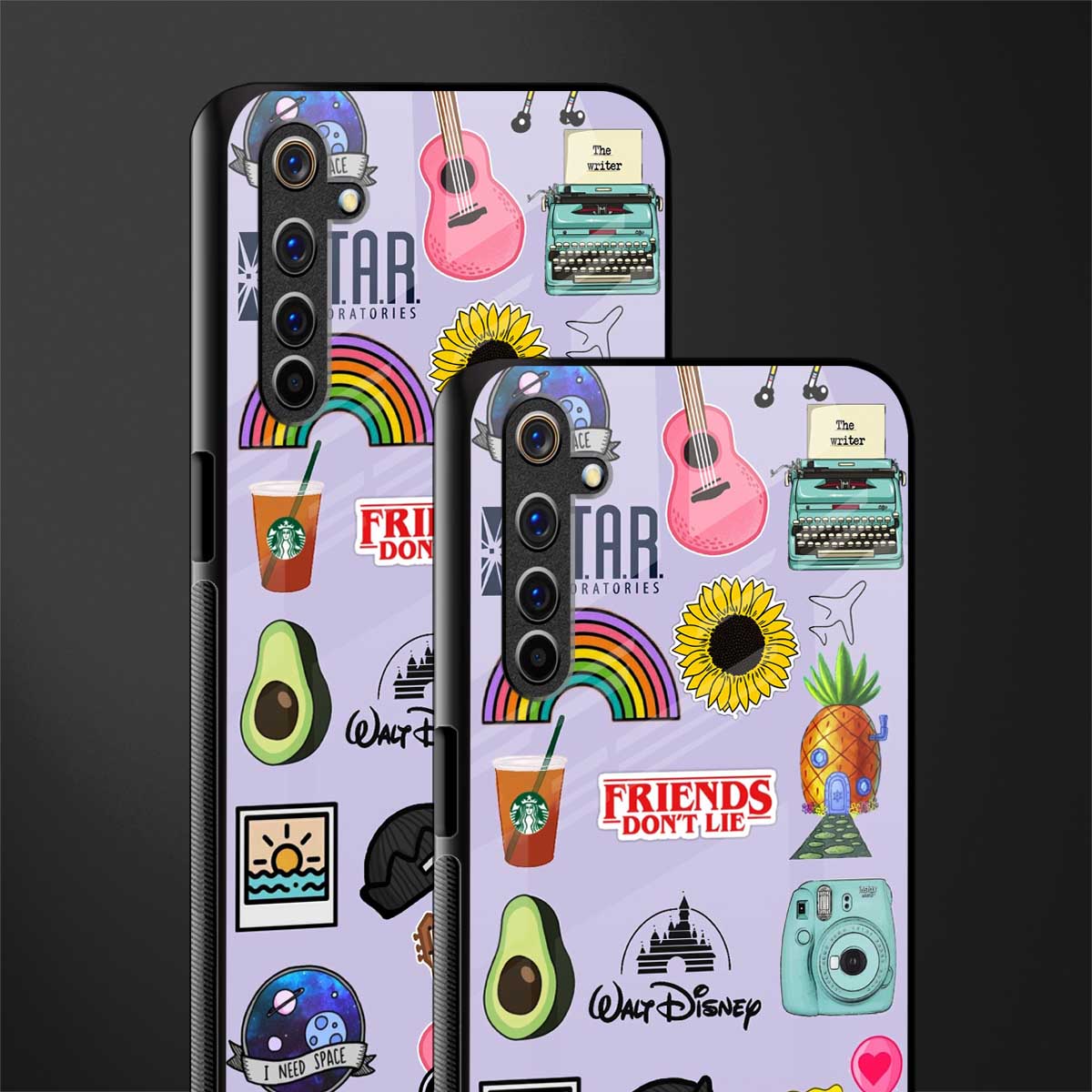 aesthetic stickers purple collage glass case for realme 6i image-2