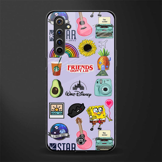 aesthetic stickers purple collage glass case for realme 6 image