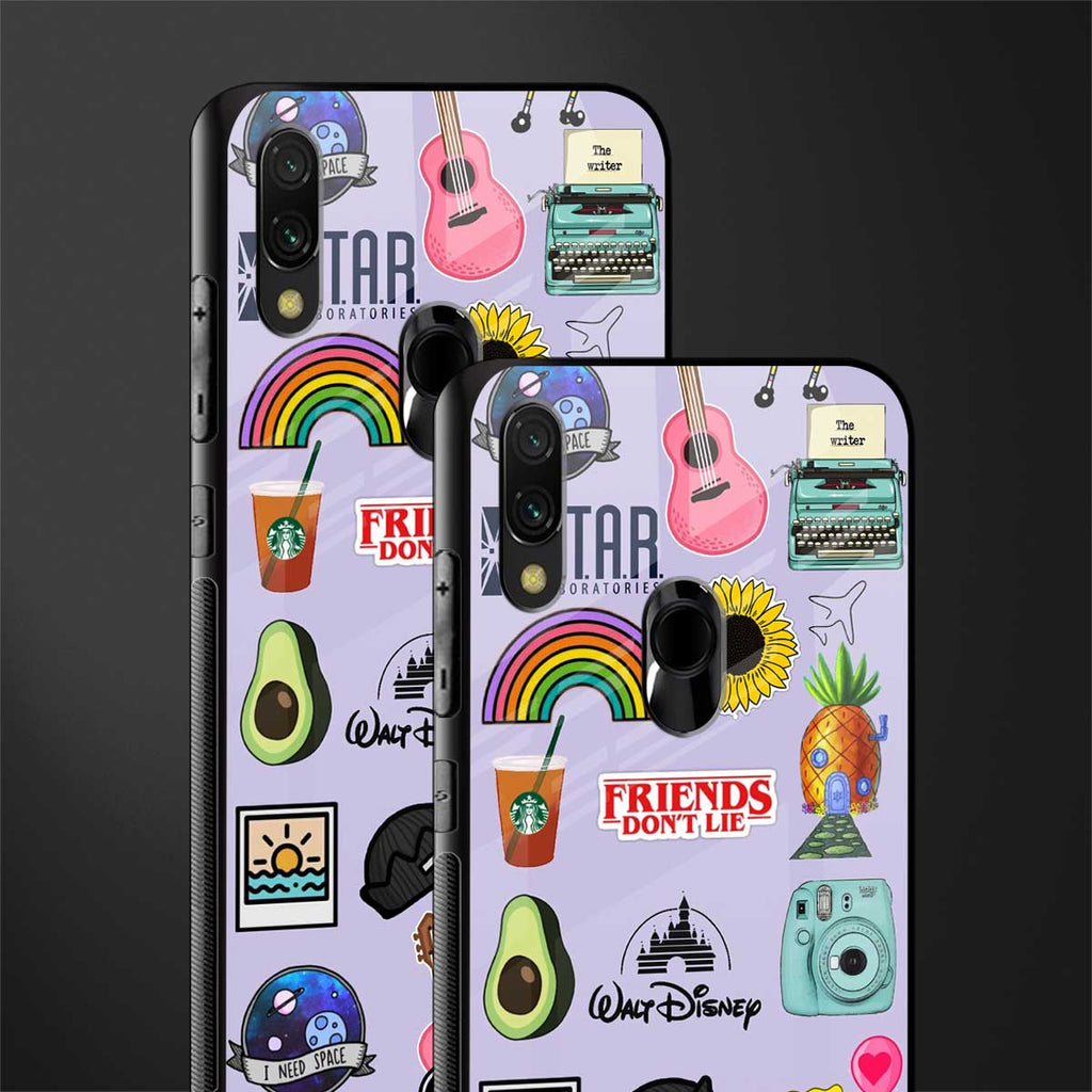 aesthetic stickers purple collage glass case for redmi note 7 pro image-2