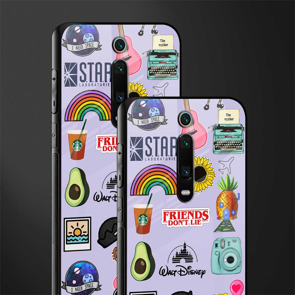 aesthetic stickers purple collage glass case for redmi k20 pro image-2