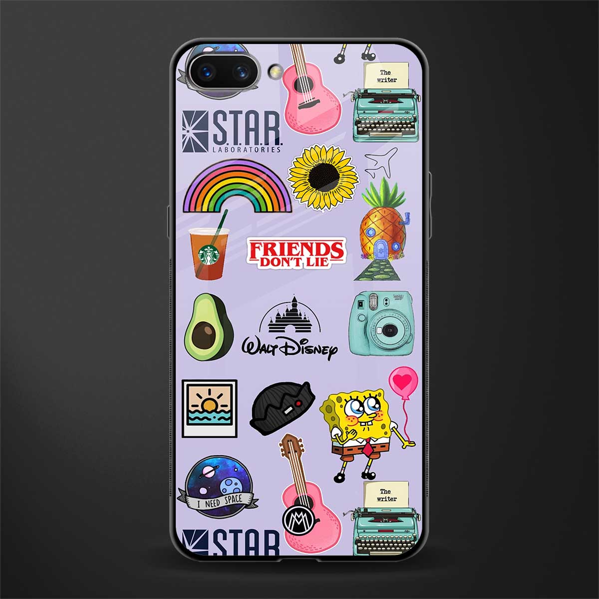 aesthetic stickers purple collage glass case for oppo a3s image