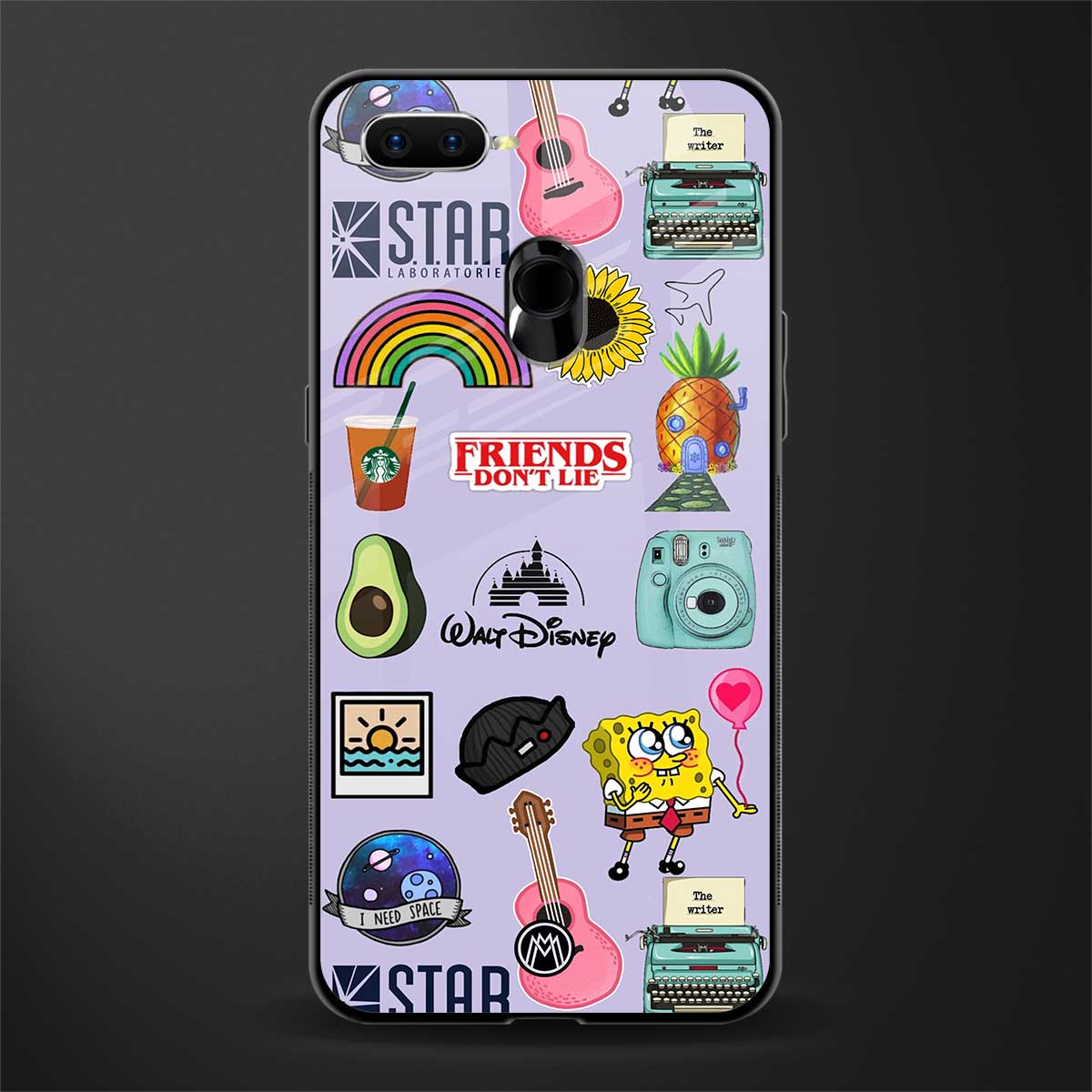 aesthetic stickers purple collage glass case for oppo a12 image