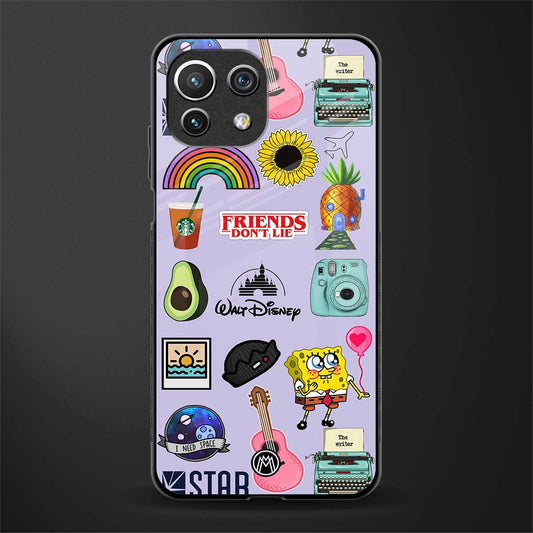 aesthetic stickers purple collage glass case for mi 11 lite image