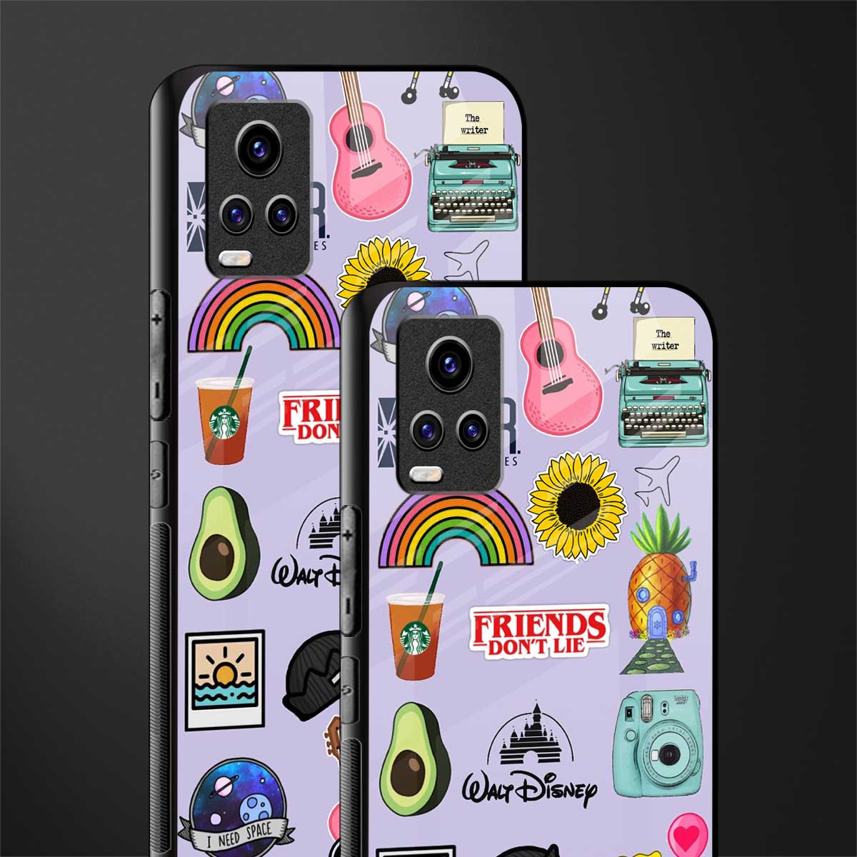 aesthetic stickers purple collage back phone cover | glass case for vivo y73