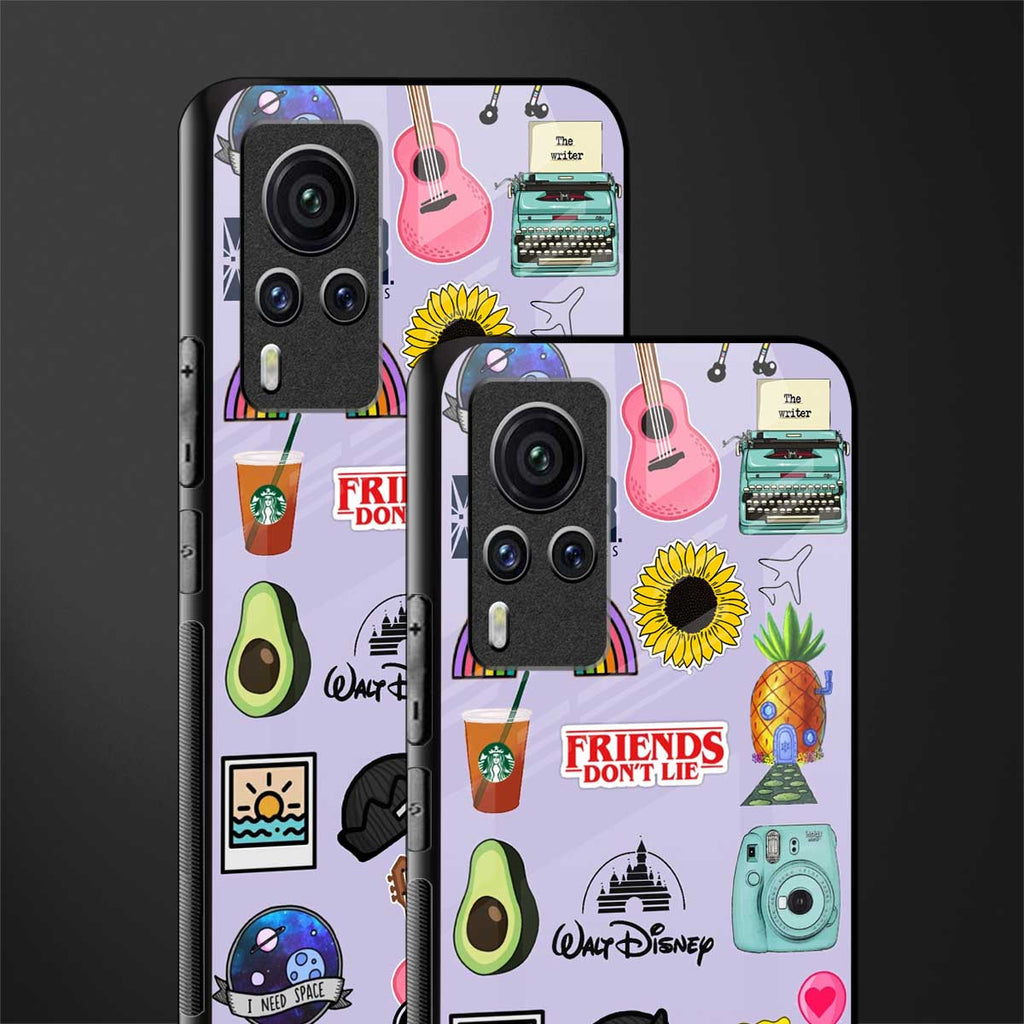 aesthetic stickers purple collage glass case for vivo x60 pro image-2