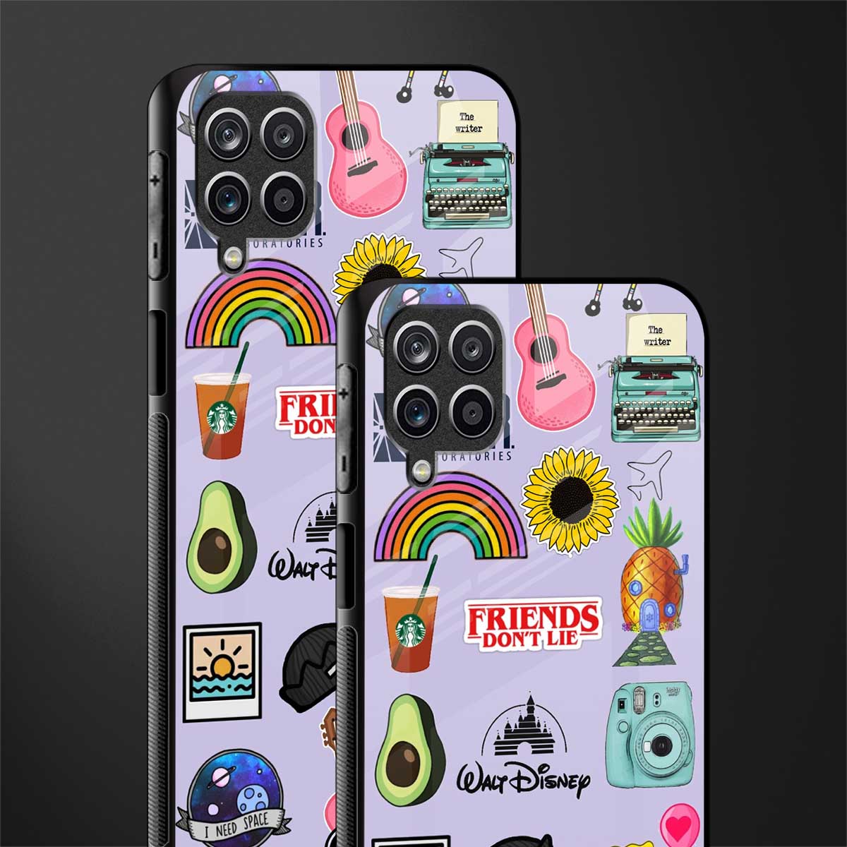 aesthetic stickers purple collage back phone cover | glass case for samsung galaxy a22 4g