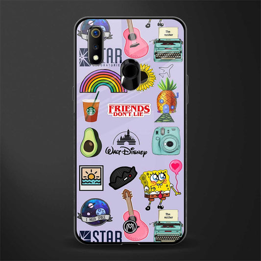 aesthetic stickers purple collage glass case for realme 3 image