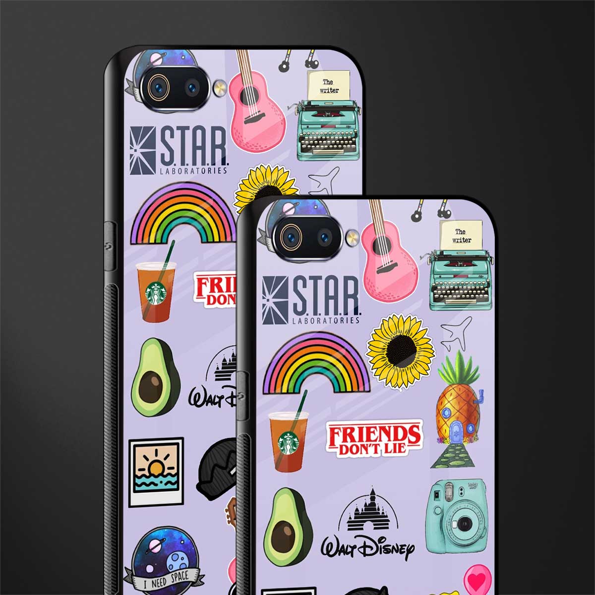 aesthetic stickers purple collage glass case for realme c2 image-2
