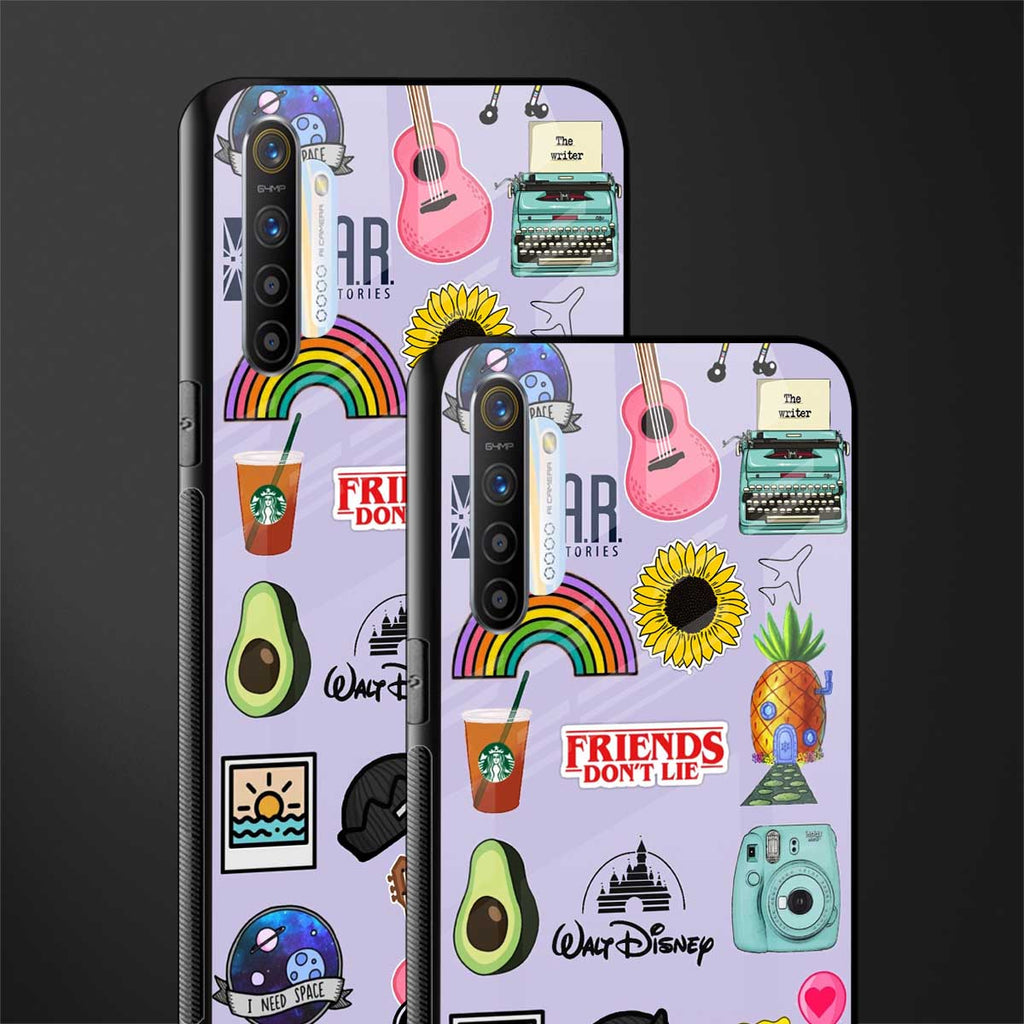 aesthetic stickers purple collage glass case for realme xt image-2