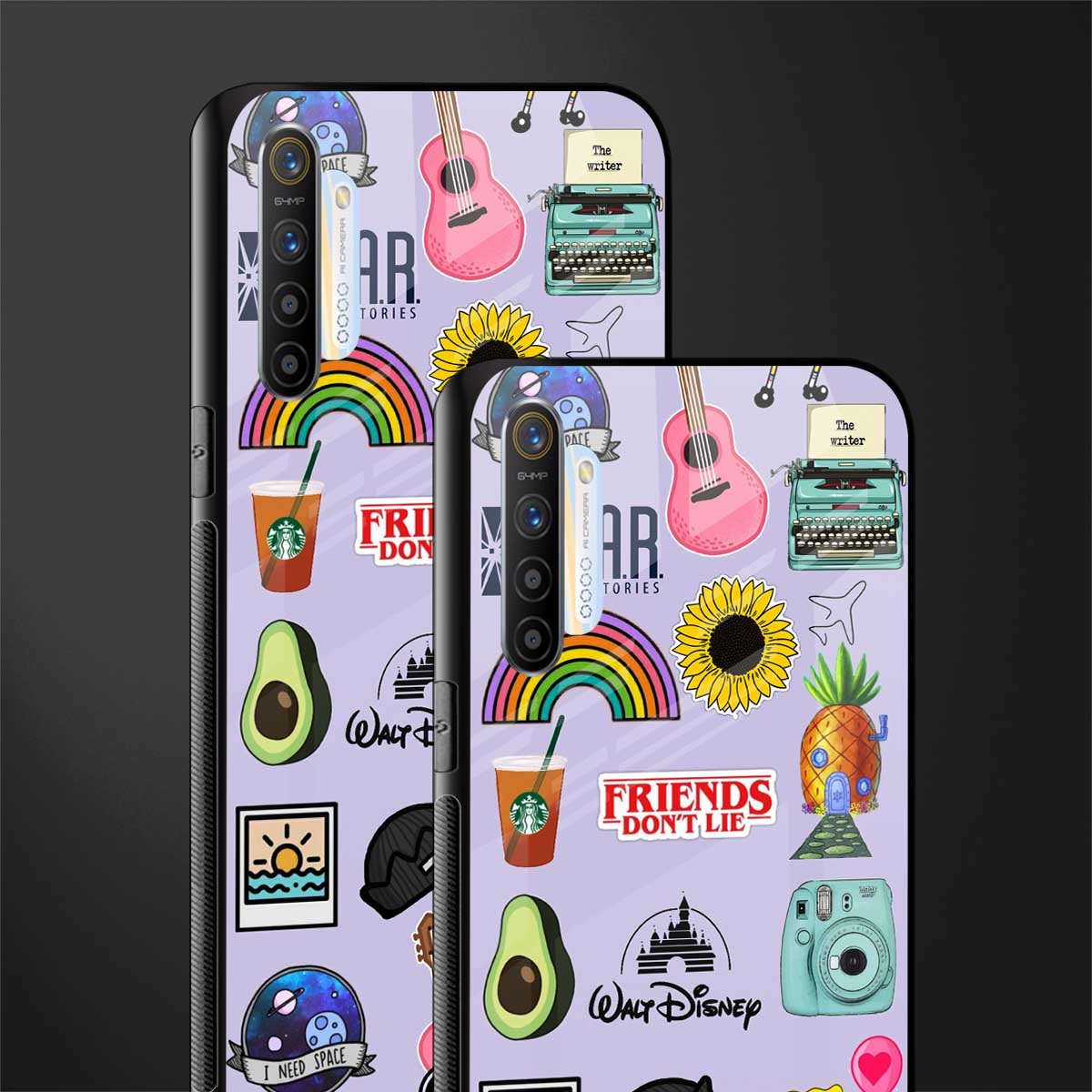 aesthetic stickers purple collage glass case for realme xt image-2