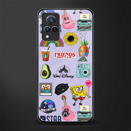 aesthetic stickers purple collage glass case for vivo v21 5g image