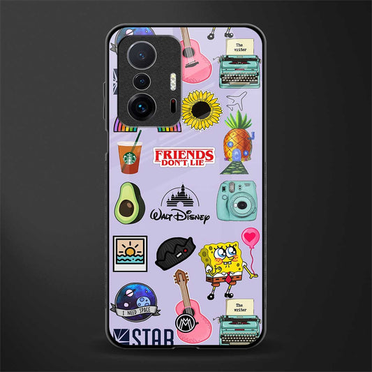 aesthetic stickers purple collage glass case for mi 11t pro 5g image