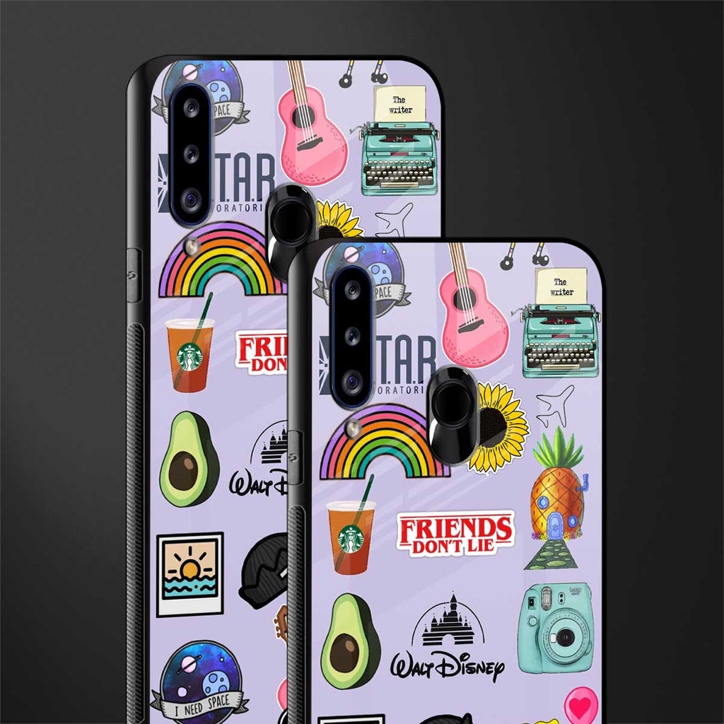 aesthetic stickers purple collage glass case for samsung galaxy a20s image-2