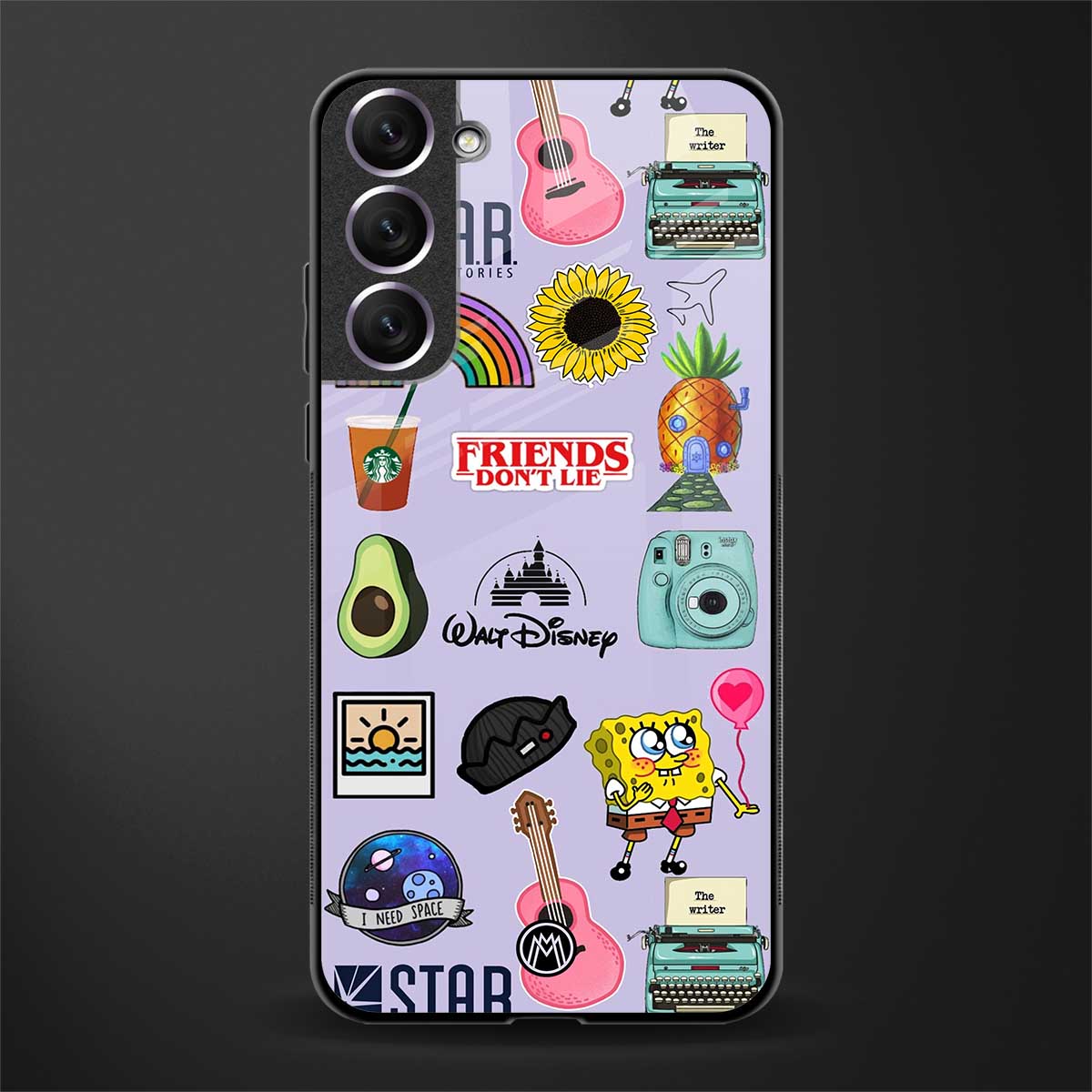 aesthetic stickers purple collage glass case for samsung galaxy s21 plus image