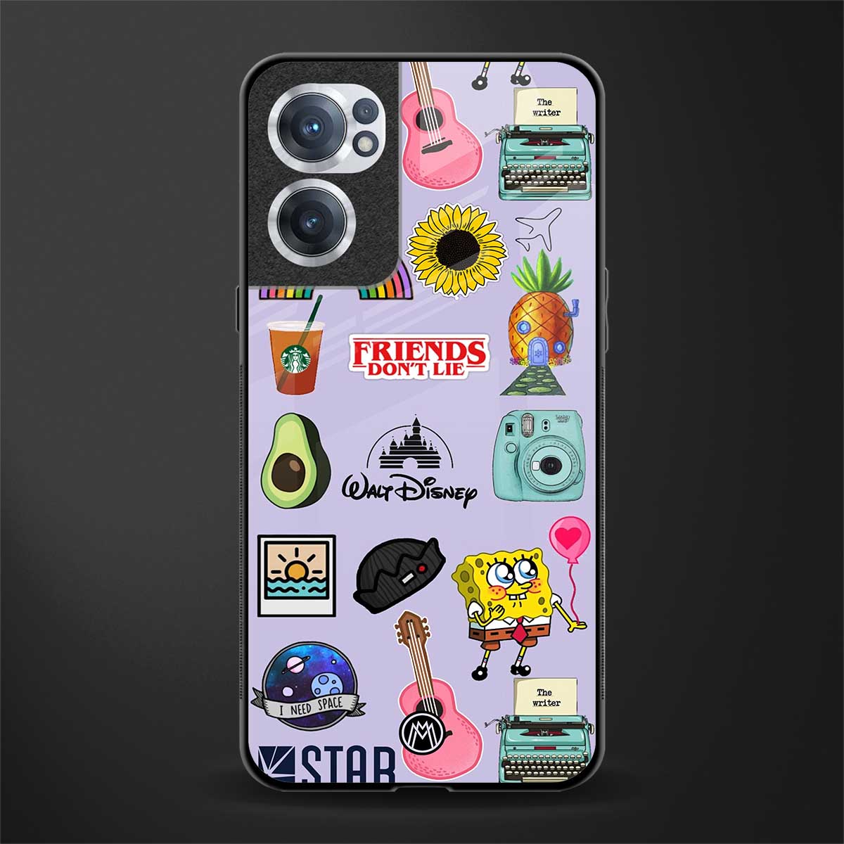 aesthetic stickers purple collage glass case for oneplus nord ce 2 5g image