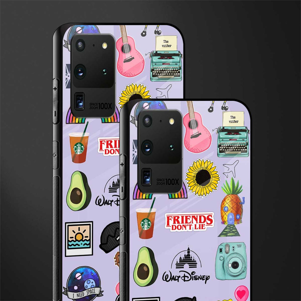 aesthetic stickers purple collage glass case for samsung galaxy s20 ultra image-2