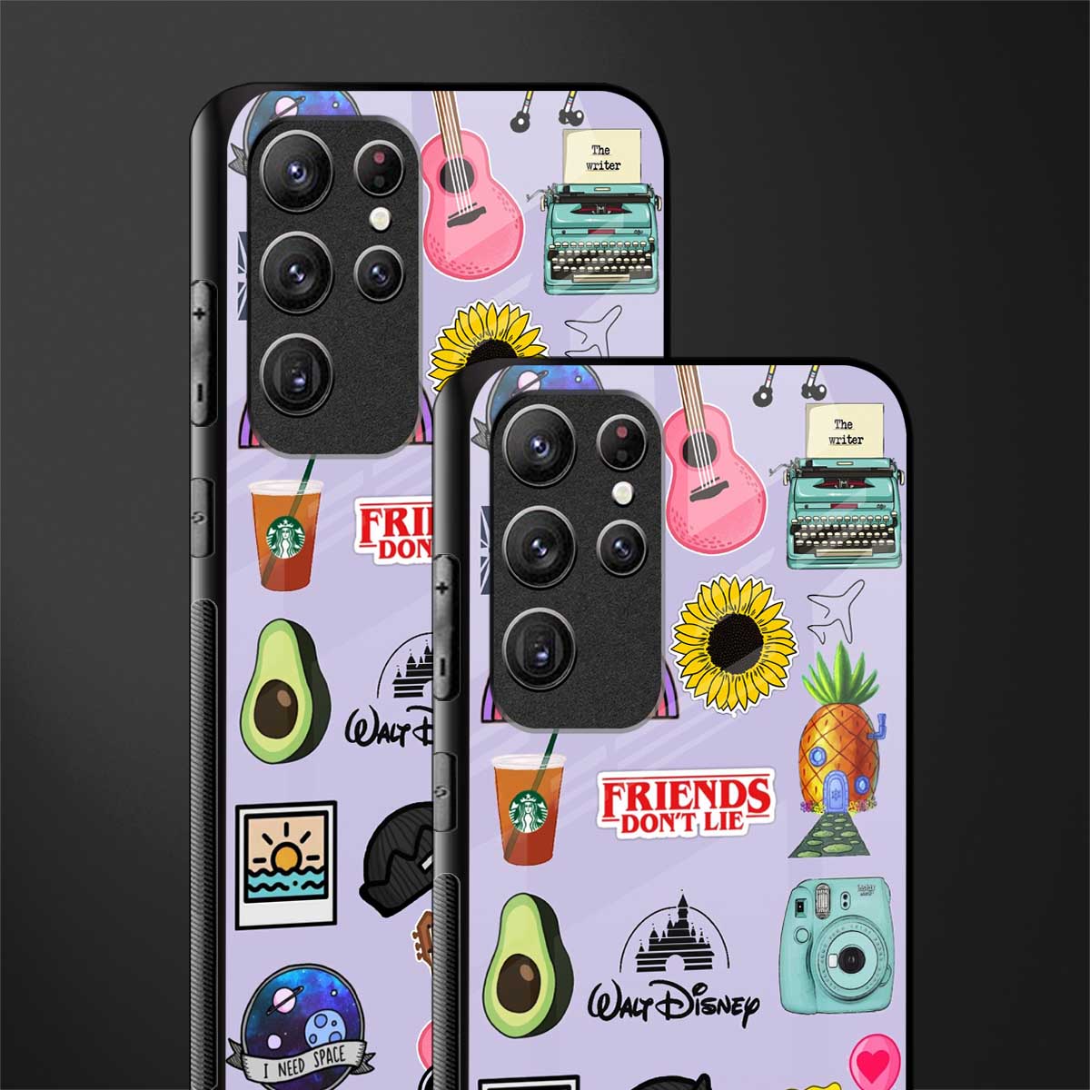 aesthetic stickers purple collage glass case for samsung galaxy s21 ultra image-2