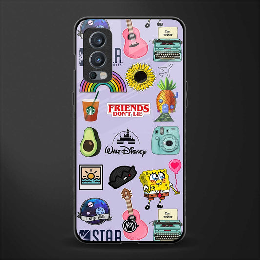 aesthetic stickers purple collage glass case for oneplus nord 2 5g image