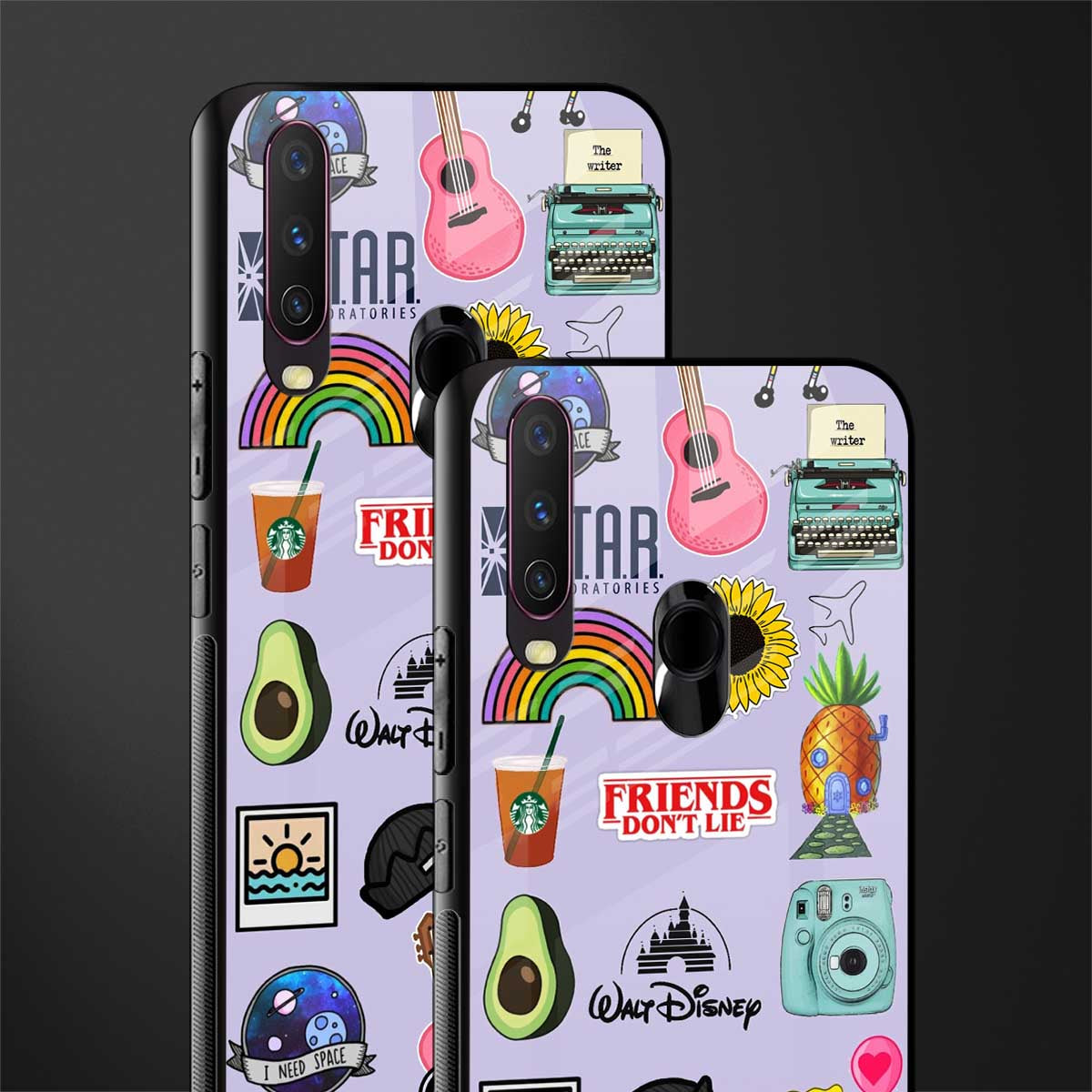 aesthetic stickers purple collage glass case for vivo y15 image-2