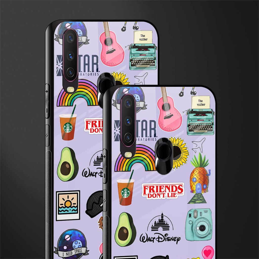 aesthetic stickers purple collage glass case for vivo y17 image-2