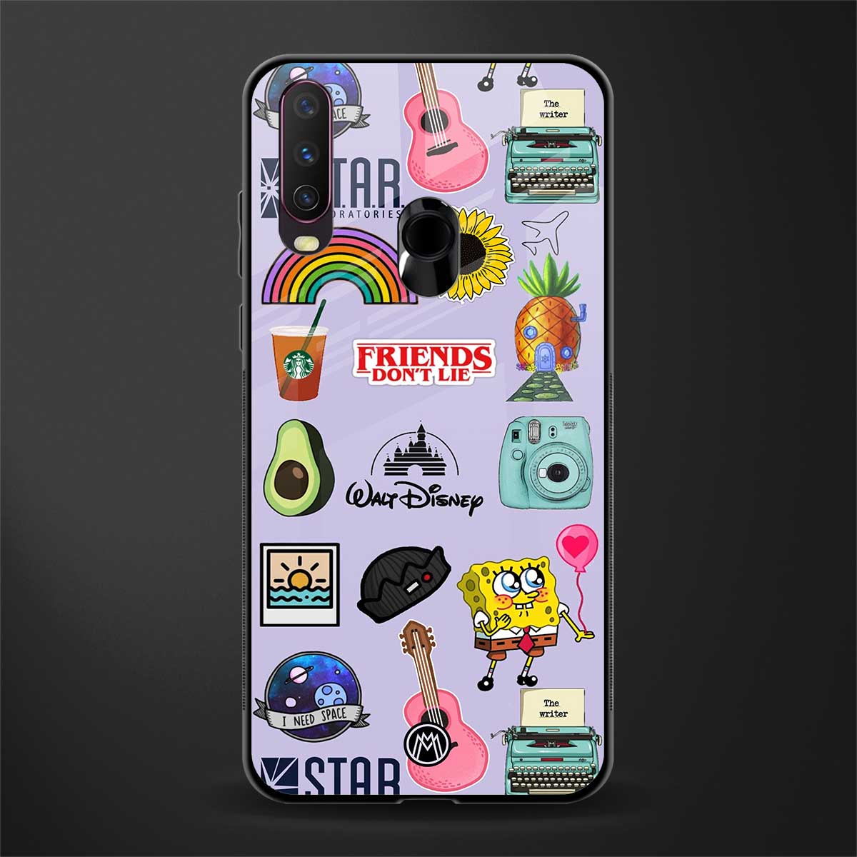 aesthetic stickers purple collage glass case for vivo y17 image