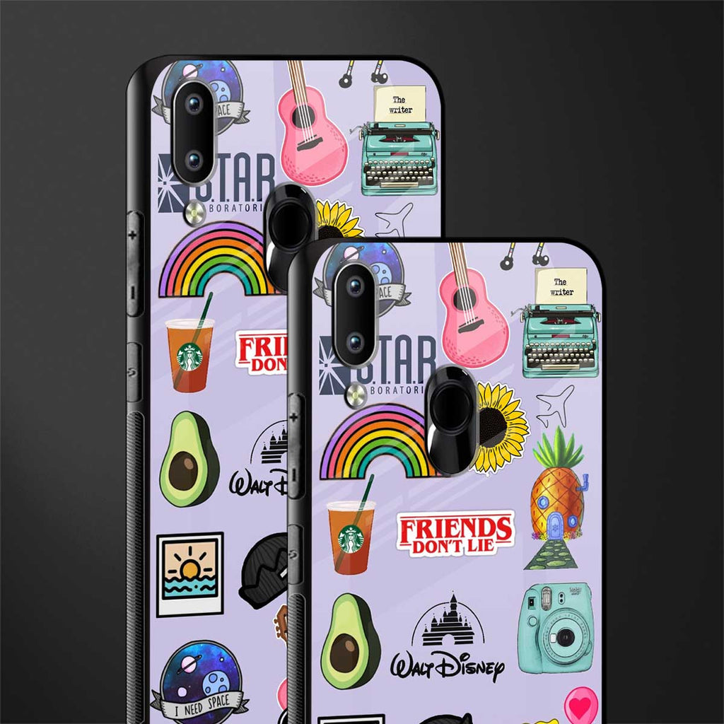 aesthetic stickers purple collage glass case for vivo y95 image-2