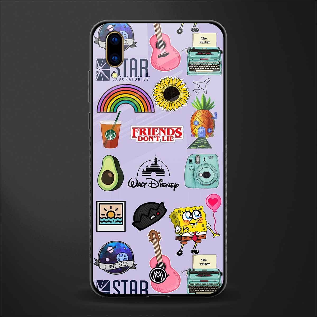 aesthetic stickers purple collage glass case for vivo v11 pro image