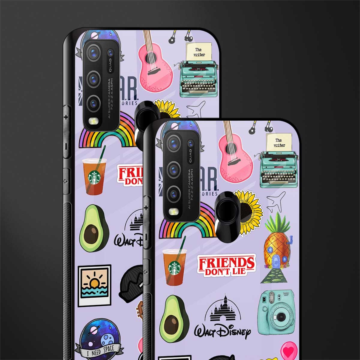 aesthetic stickers purple collage glass case for vivo y30 image-2