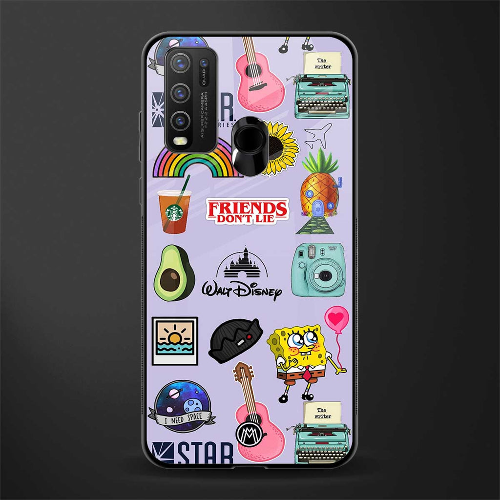 aesthetic stickers purple collage glass case for vivo y30 image