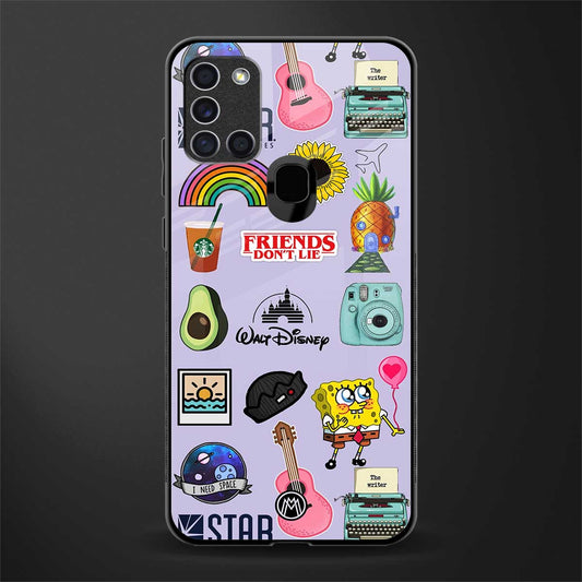 aesthetic stickers purple collage glass case for samsung galaxy a21s image